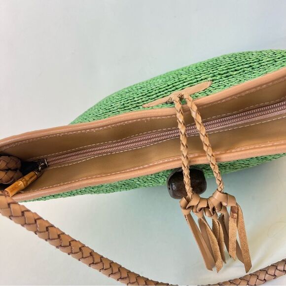 VTG Donna Dixon Kelly Green Braided Handle Raffia Woven Shoulder Bag Purse - Picture 11 of 15